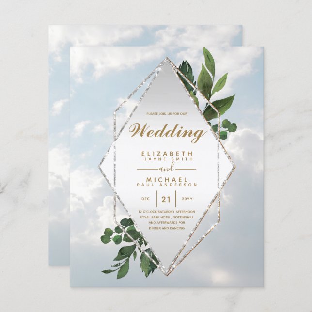 BUDGET LE PLUS BAS Invitations Mariages Cadre verd (Devant / Derrière)