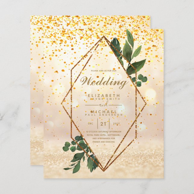 BUDGET LE PLUS BAS Invitations Mariages Cadre verd (Devant / Derrière)