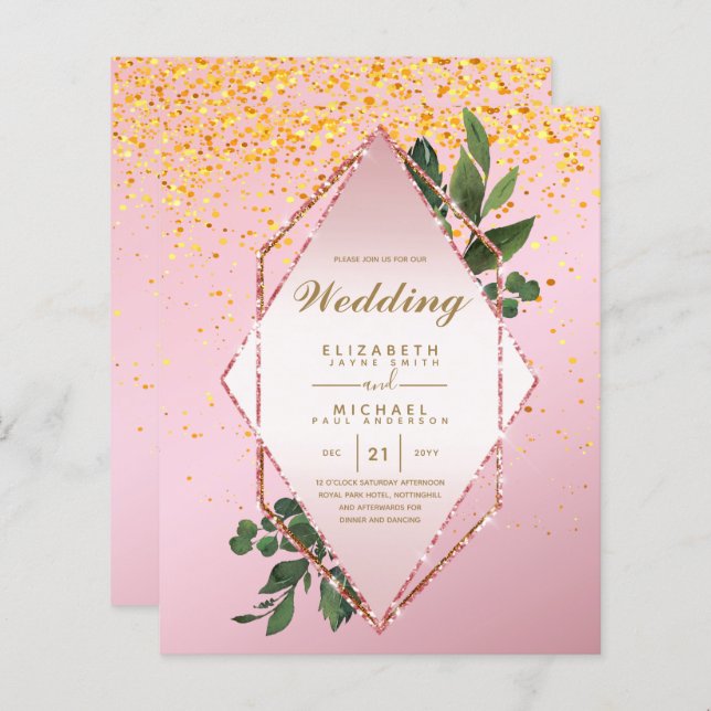 BUDGET LE PLUS BAS Invitations Mariages Cadre verd (Devant / Derrière)