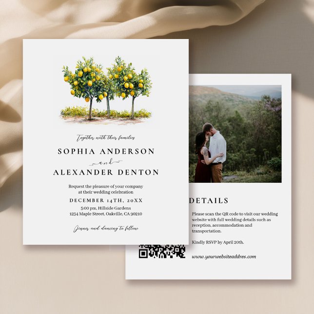 Budget Lemon Tree Photo QR Code Mariage Invitation (Créateur téléchargé)