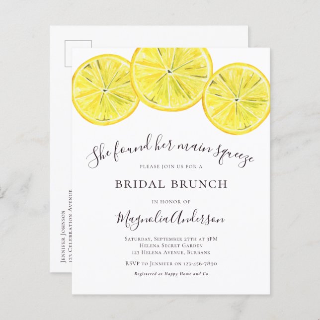 Budget Lemons Bridal Brunch Invitation de carte po (Devant / Derrière)