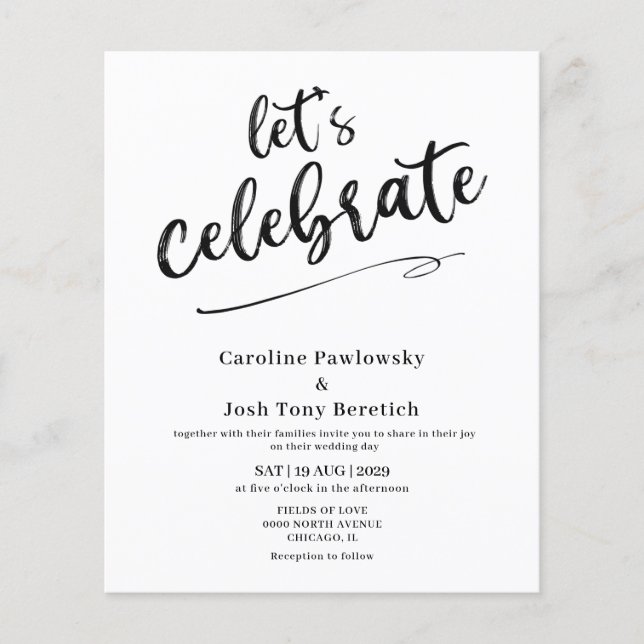 Budget Lets Celebrate Wedding invitation  (Devant)