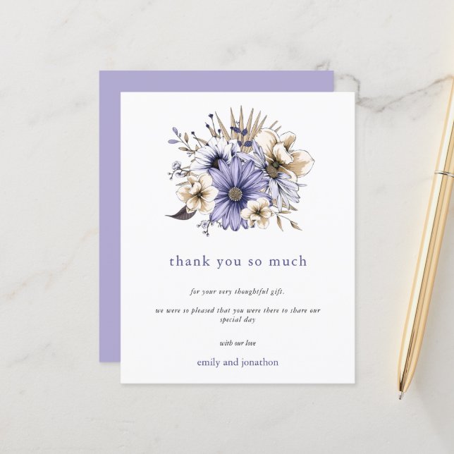 Budget Lilac Aquarelle Florales Mariage Merci (Devant/Arrière en situation)