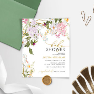 Budget Lilac Fleurs sauvages Baby shower Invitatio