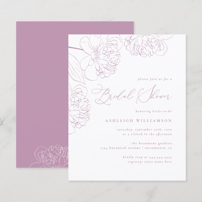 Budget Lilac Peonies dessinées à la main Fête des  (Devant / Derrière)