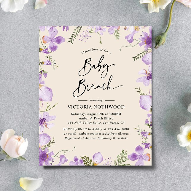 Budget Lilac Rustic Floral Baby Brunch Invitation (Créateur téléchargé)