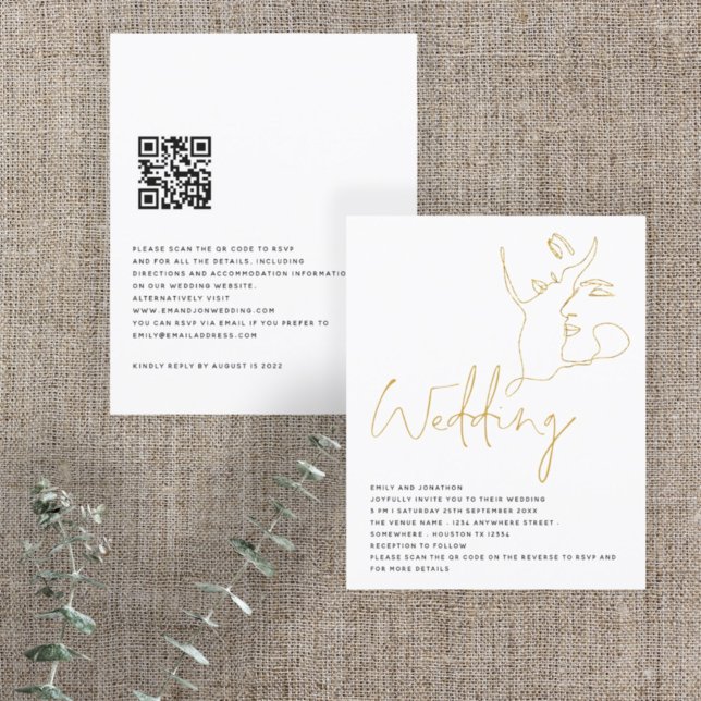 BUDGET Line Art Faces Gold Glitter QR Wedding (Créateur téléchargé)