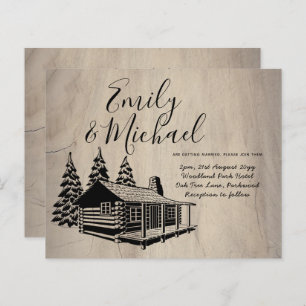 Budget Lineart Cabine à Woods Mariage Invitation