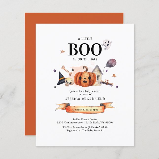Budget Little Boo Halloween Baby shower garçon (Devant / Derrière)