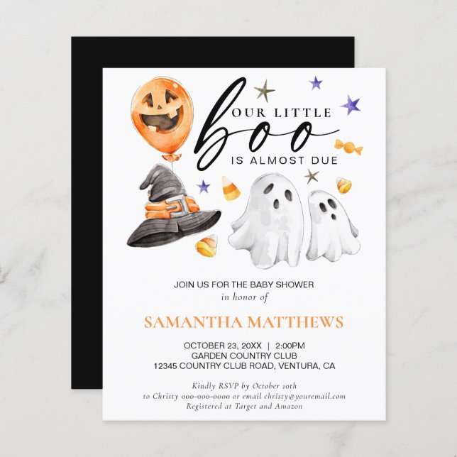 Budget Little Boo Halloween Baby shower Invitation (Devant / Derrière)