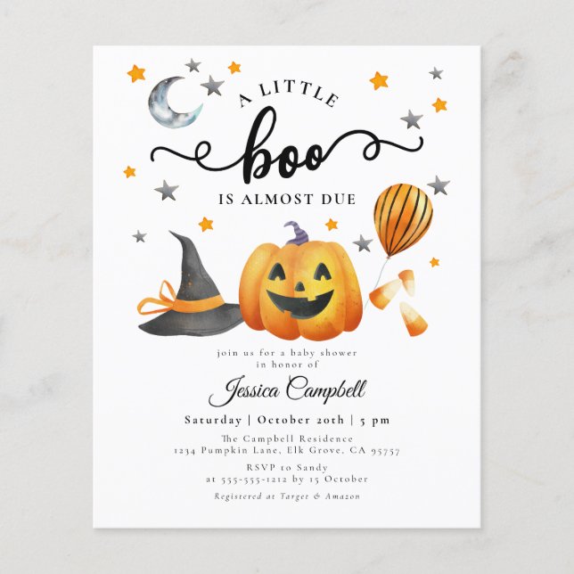 Budget Little Boo Halloween Citrouille Baby shower (Devant)