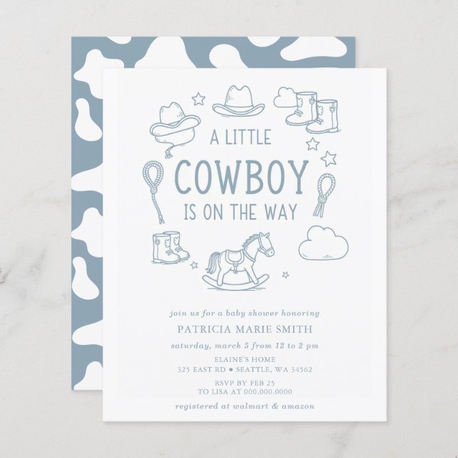 Budget Little Cowboy Boy Baby Shower Invitation (Devant / Derrière)