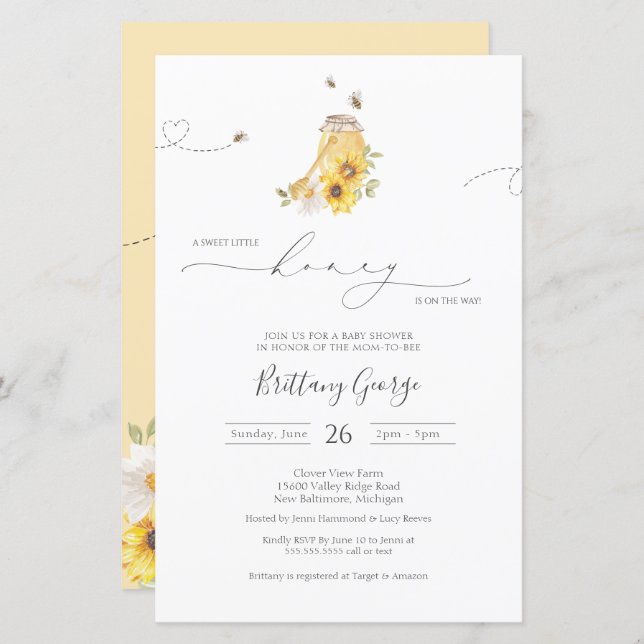 Budget Little Honey Bee Baby shower Invitation (Devant / Derrière)