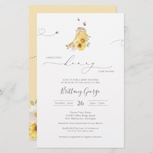 Budget Little Honey Bee Baby shower Invitation (Devant / Derrière)