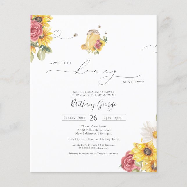 Budget Little Honey Bee Baby shower Invitation (Devant)