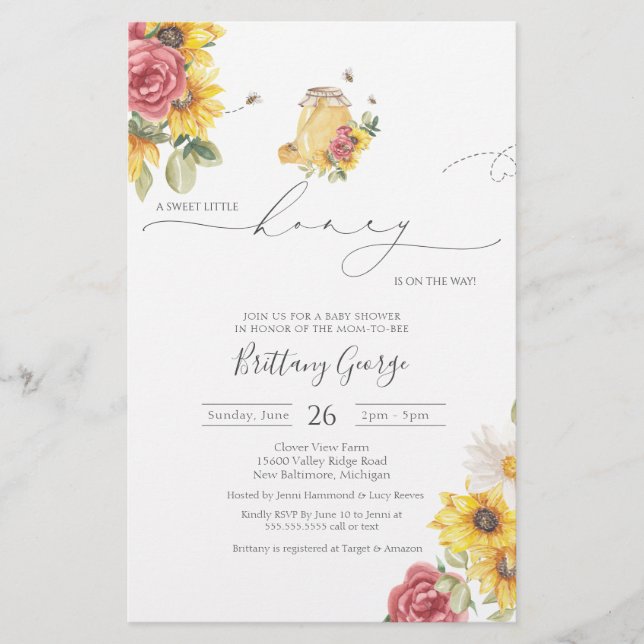 Budget Little Honey Bee Baby shower Invitation (Devant)