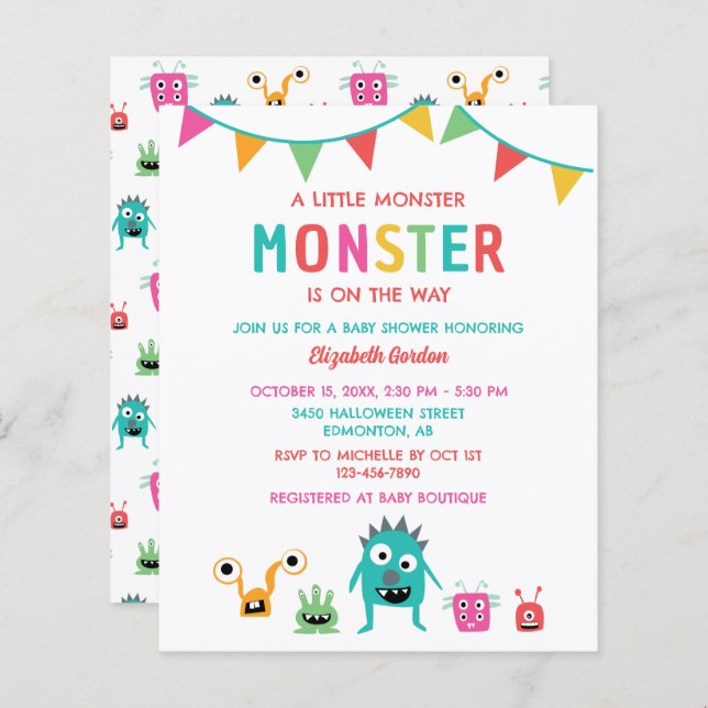 Budget Little Monster Baby shower Halloween (Devant / Derrière)