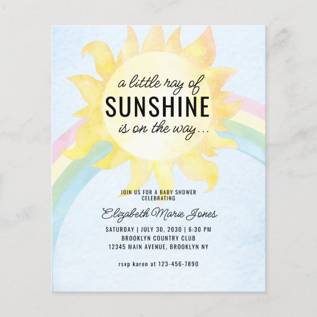 Budget Little Ray of Sunshine Baby shower Invitati (Devant)