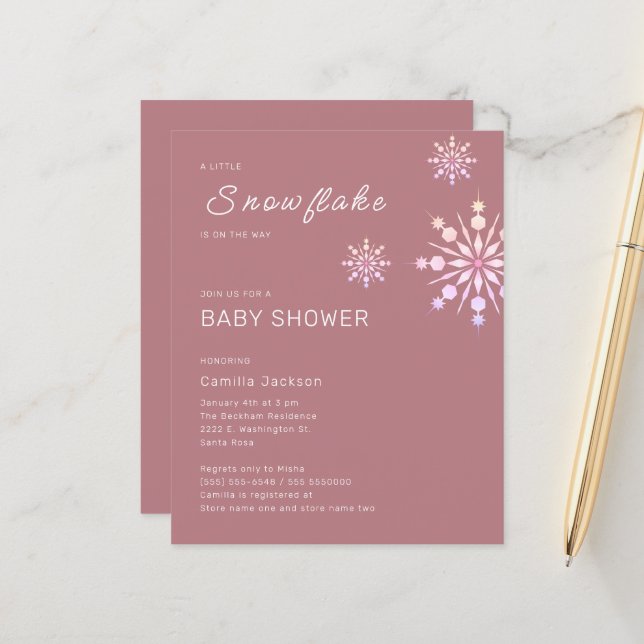 Budget Little Snowflake Baby shower d'hiver rose (Devant/Arrière en situation)