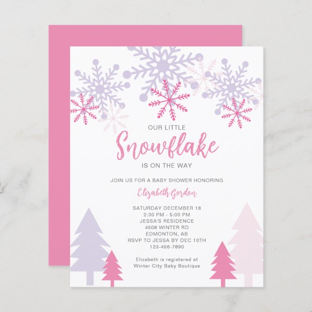 Budget Little Snowflake Baby shower hiver (Devant / Derrière)