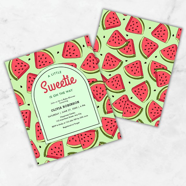 Budget Little Sweetie Watermelon BabyDouche Invita (Budget A Little Sweetie  Summer Watermelon Baby Shower Invitation )