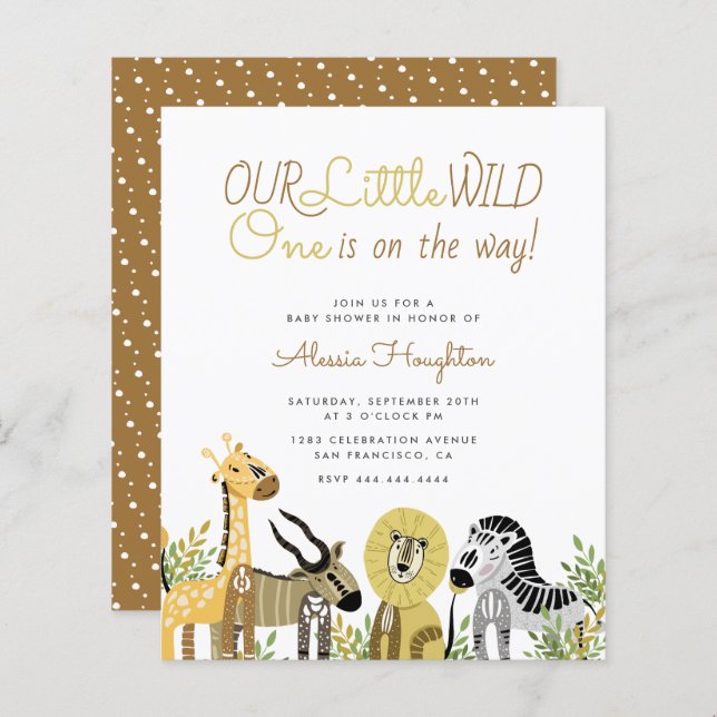 Budget Little Wild One Safari Animaux Baby shower (Devant / Derrière)