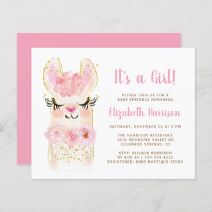 Budget Llama rose Baby Girl Sprinkle Invitation