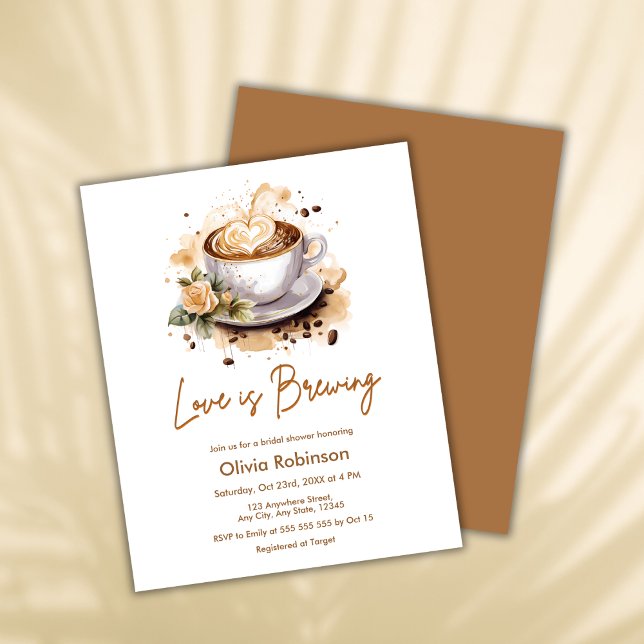 Budget Love est brasser Fête des mariées de café I (Budget Floral Love is Brewing Brown Coffee Bridal Shower Invitation  )