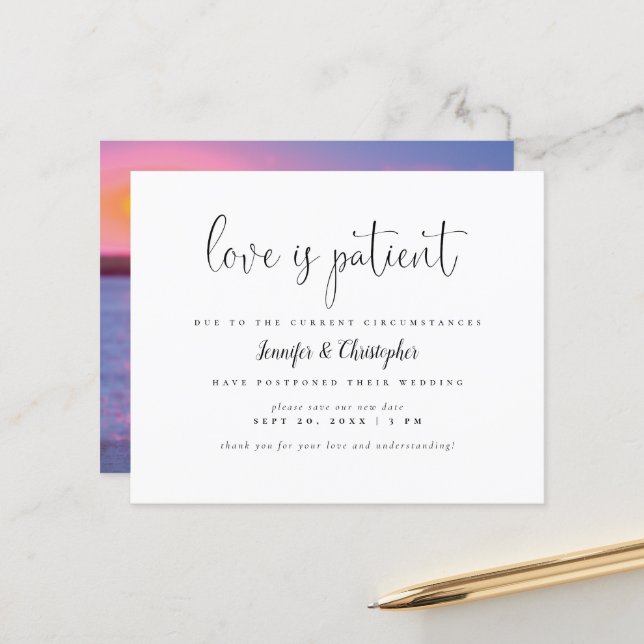 Budget Love Is Patient B&W Mariage Postponton (Devant/Arrière en situation)