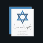 Budget Love Light Star de David Hanoukka Card<br><div class="desc">Love Light Star de David Hanoukka Card. Un prix économique SMALLER 4.5" x 5.6" carte plate sur un stock de carte SEMI GLOSS 110 lb brillant (semblable à l'épaisseur d'une carte postale) VEUILLEZ NOTER : L'enveloppe fournie avec cette carte est légèrement plus grande que la carte elle-même. Style minimaliste contemporain...</div>