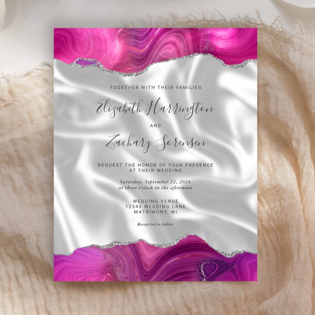Budget Magenta Argent Agate Blanc Soie Mariage (Créateur téléchargé)