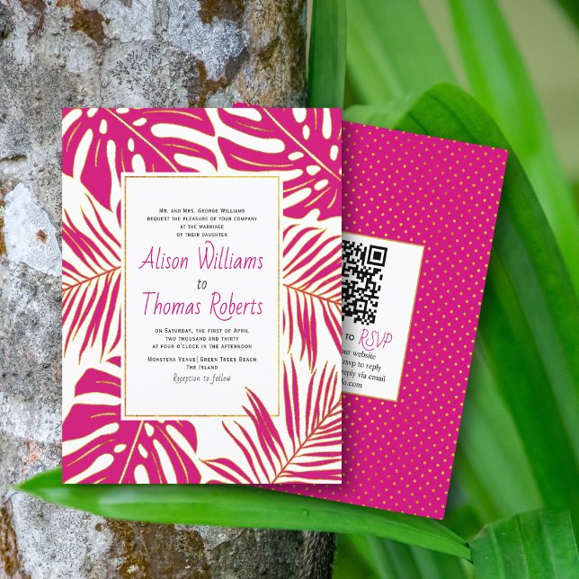 BUDGET magenta feuilles tropicaux faire-part de ma (Créateur téléchargé)