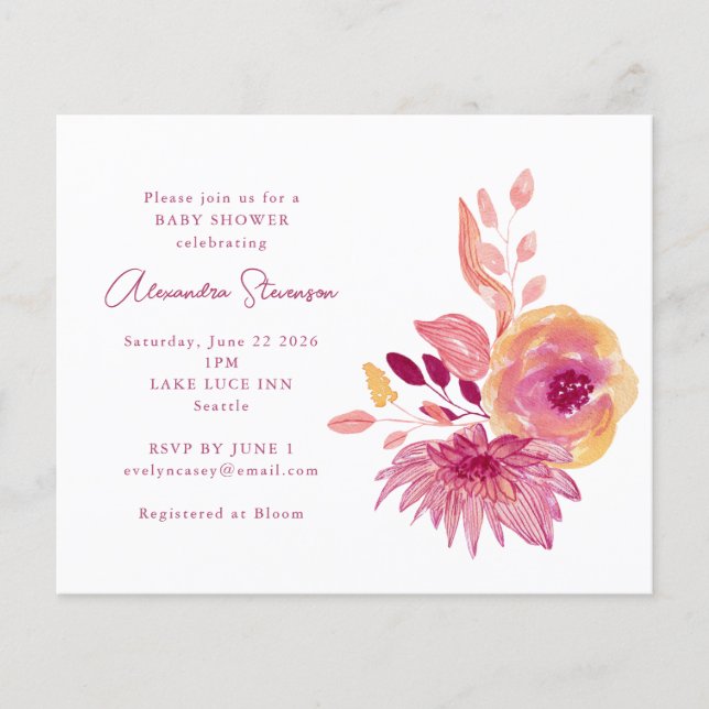 Budget Magenta Floral Baby shower Invitation (Devant)