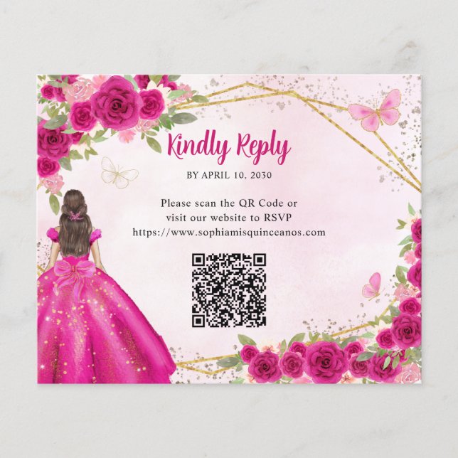Budget Magenta Rose or Floral Princesse QR RSVP (Devant)