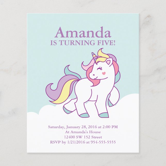 Budget Magique Unicorn Pastel FILLE Anniversaire (Devant)