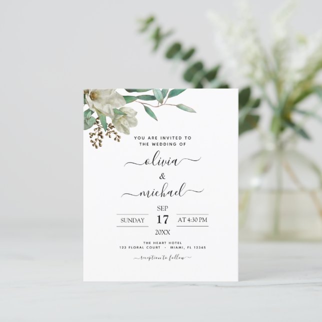 Budget Magnolia Eucalyptus Faire-part de mariage (Debout devant)