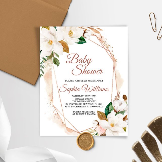 Budget Magnolia Fleurs Baby shower Invitation (Créateur téléchargé)