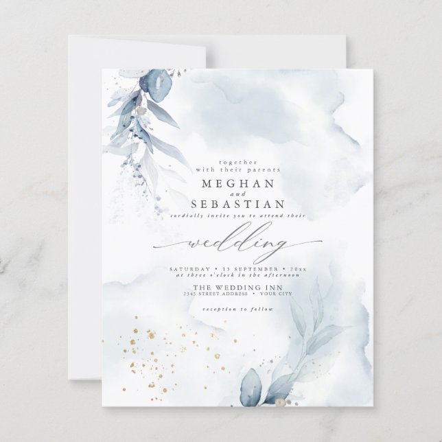 Budget Mais Beau Bleu Dusty Foliage Aquarelle (Devant)