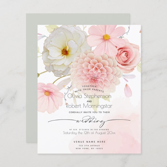 Budget Mais Beau Pastel Rose Mariage Floral (Devant / Derrière)