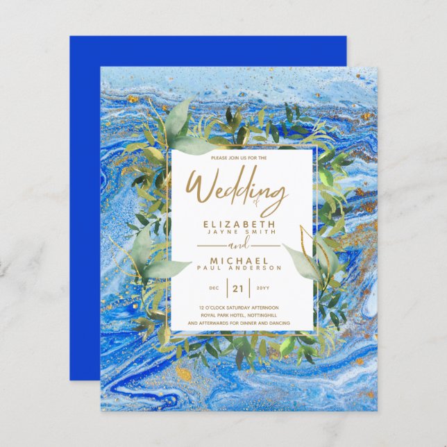 BUDGET Marbre Bleu Or Vert Mariage Invite (Devant / Derrière)