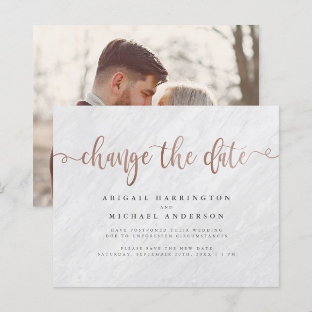 Budget Marbre & Rose Gold Script Modifier La Date (Devant / Derrière)