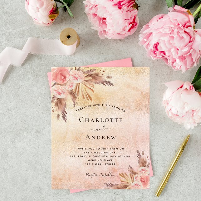 Budget Mariage boho pampas herbe rose or (Créateur téléchargé)