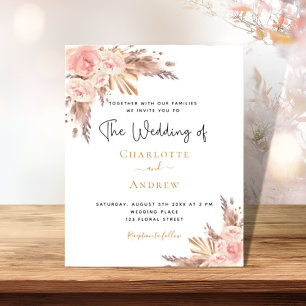 Budget mariage boho pampas herbe rose or blush