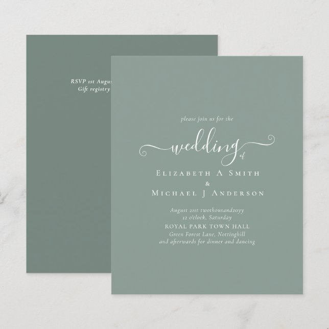 Budget Mariage classique simple SAGE VERT (Devant / Derrière)
