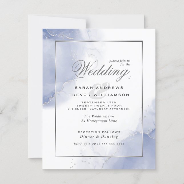 Budget Mariage Cornflower Bleu Argent Abstrait (Devant)