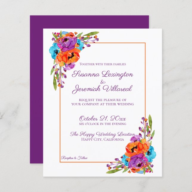 BUDGET Mariage d'aquarelle couleur violet orange (Devant / Derrière)