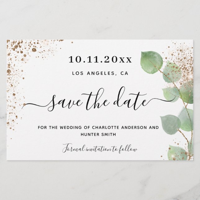 Budget mariage d'eucalyptus or enregistrer la date (Devant)