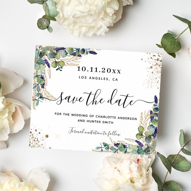 Budget mariage d'eucalyptus or enregistrer la date (Créateur téléchargé)