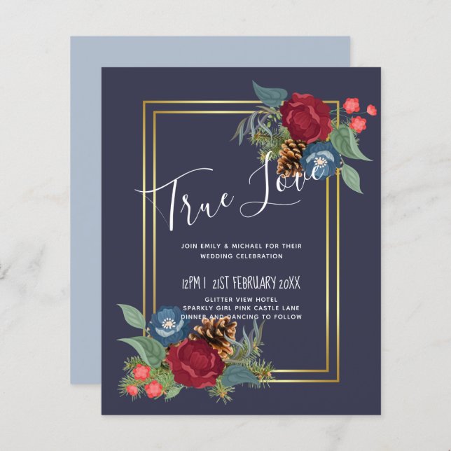 BUDGET Mariage d'hiver Bourgogne Turquoise Bleu mo (Devant / Derrière)