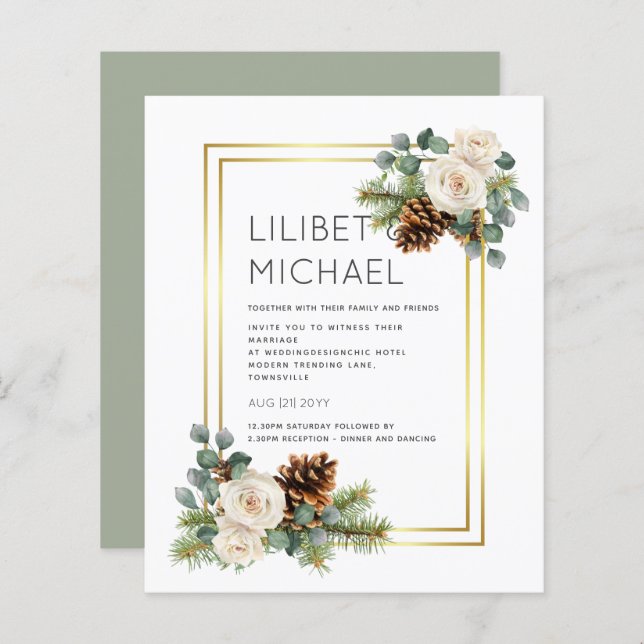 BUDGET  Mariage d'hiver Roses blanches poussiéreus (Devant / Derrière)